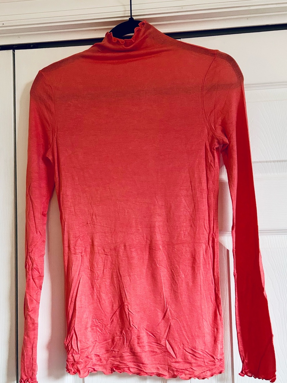 NEW Zenana RT-8062BA Coral Mock Neck Lettuce Hem Ruched Long Sleeve Top size Med - Picture 5 of 6